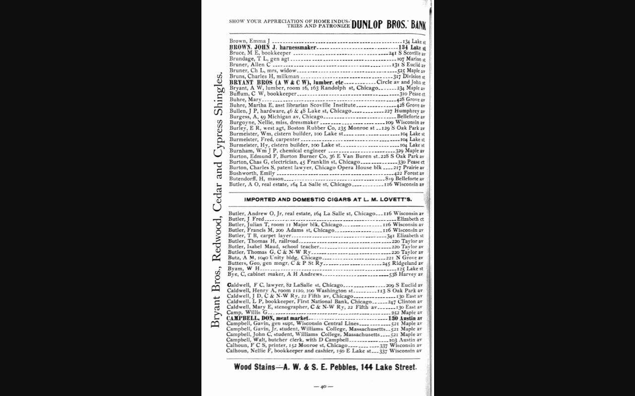 Page from the Oak Park Directory of 1892