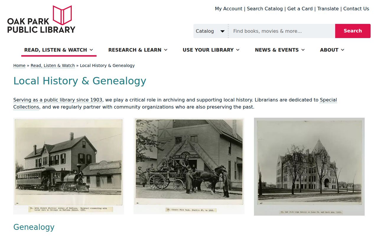 Oak Park Public Library local history collection page