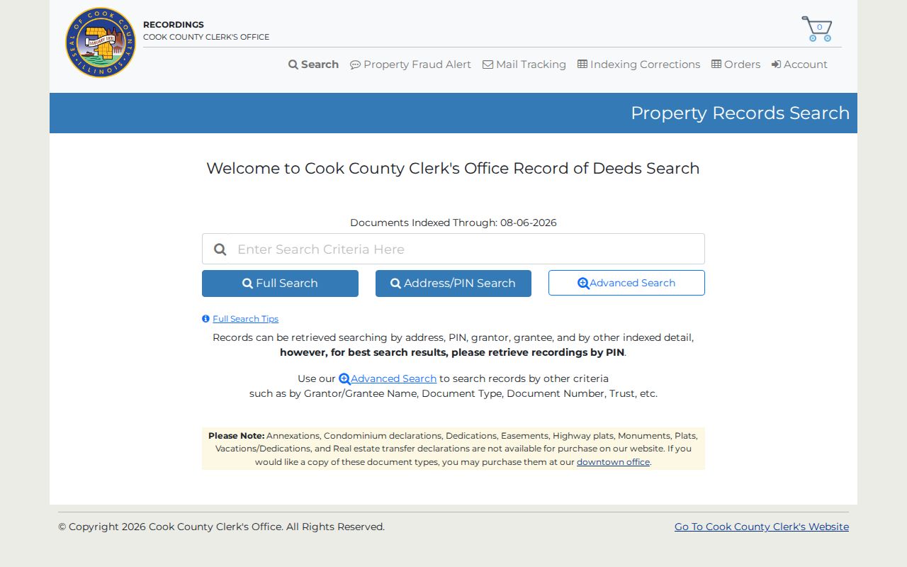 Cook County Clerk Recordings System search used for Oak Park deeds