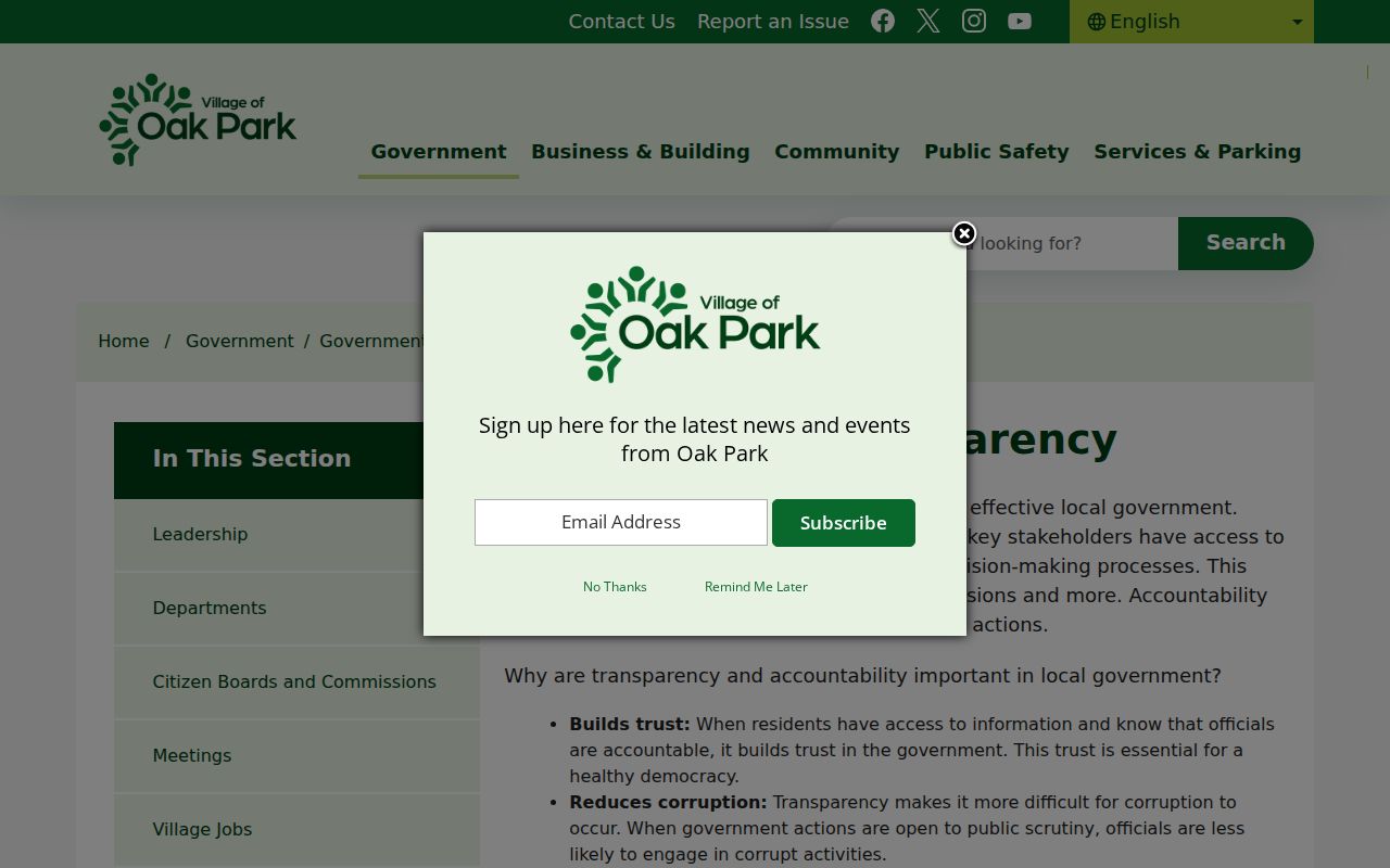 Oak Park government transparency and FOIA request information