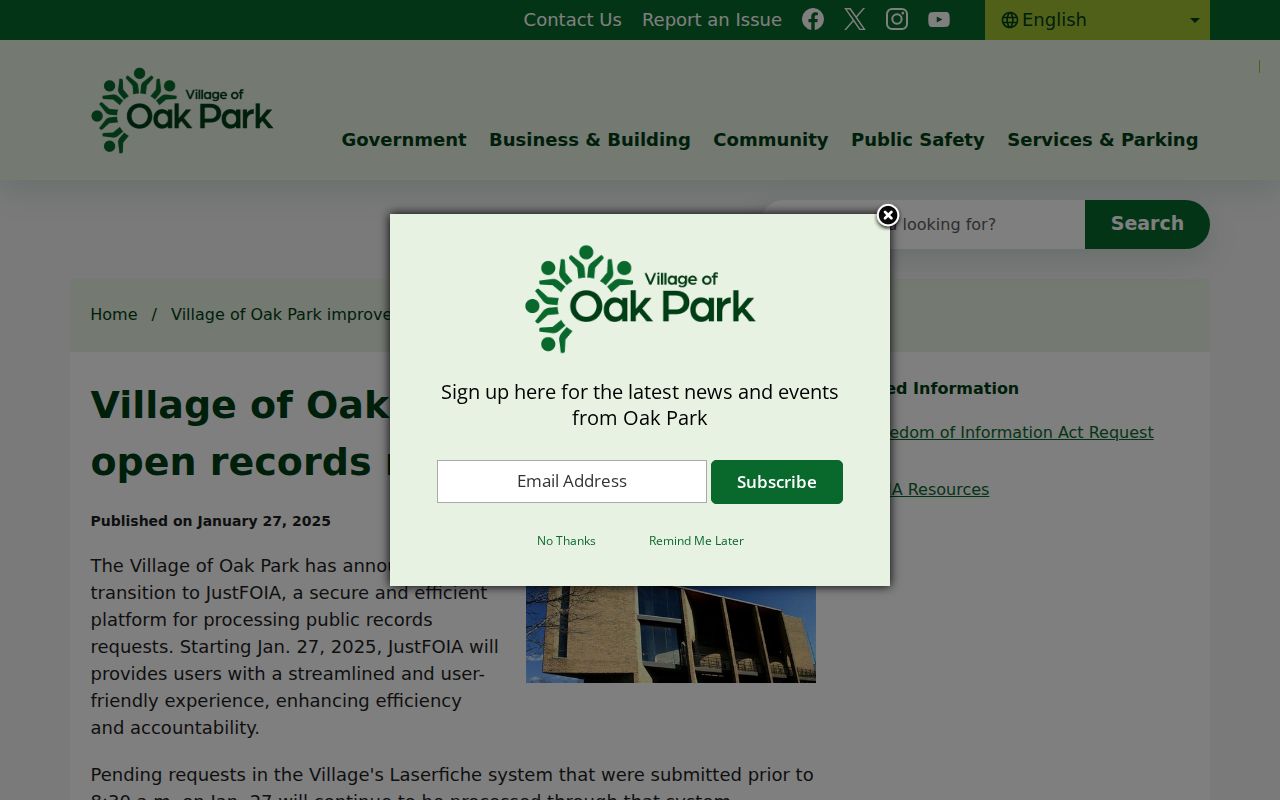 Oak Park neighbors public records request through JustFOIA