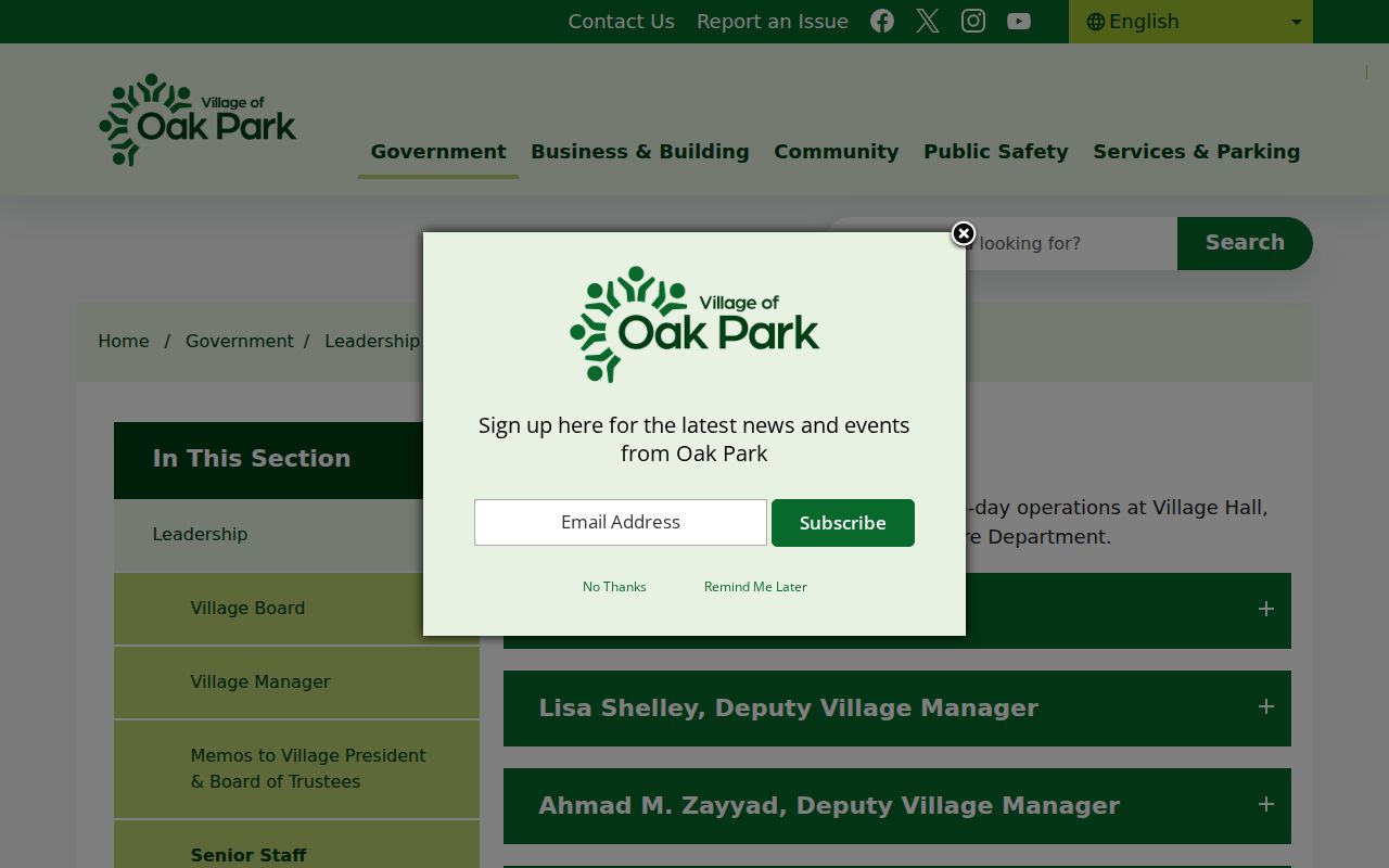 Oak Park neighbors viewing the Village senior staff directory