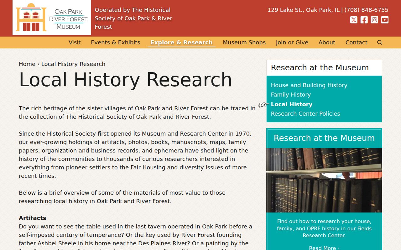 OPRF Museum local history research source for Oak Park previous residents