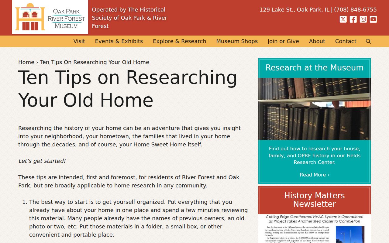 OPRF Museum old-house guide for tracing previous residents of an Oak Park property