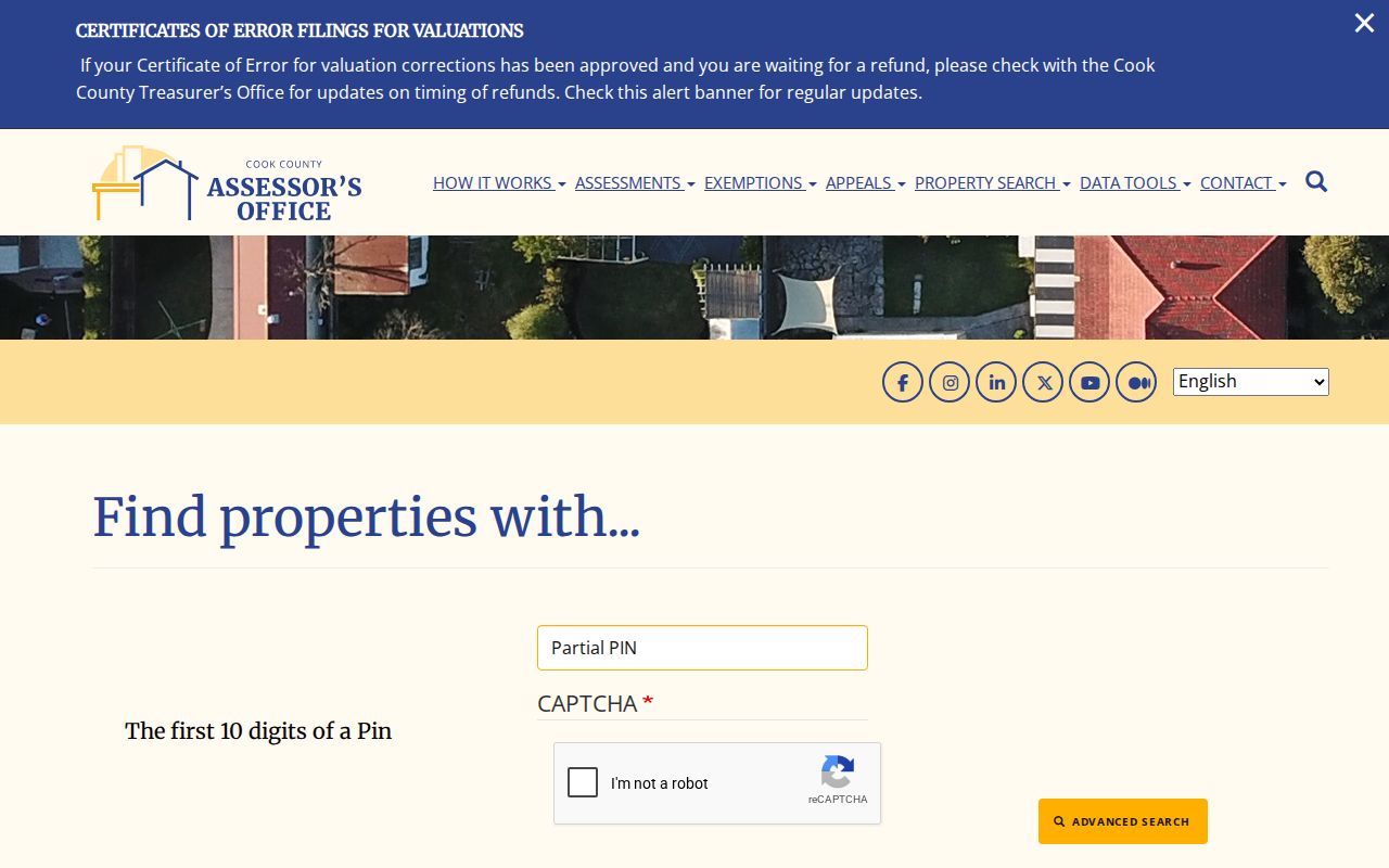 Cook County Assessor advanced property search used for Oak Park street records